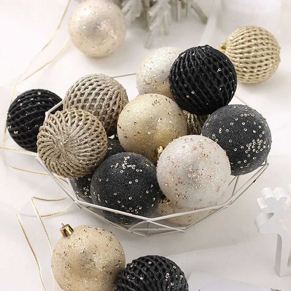 

12PCS 8CM Christmas Ball Pendant Sequin Painted Xmas Ball Hanging Ornaments Set Home 2023 Navidad New Year 2024 Decoration