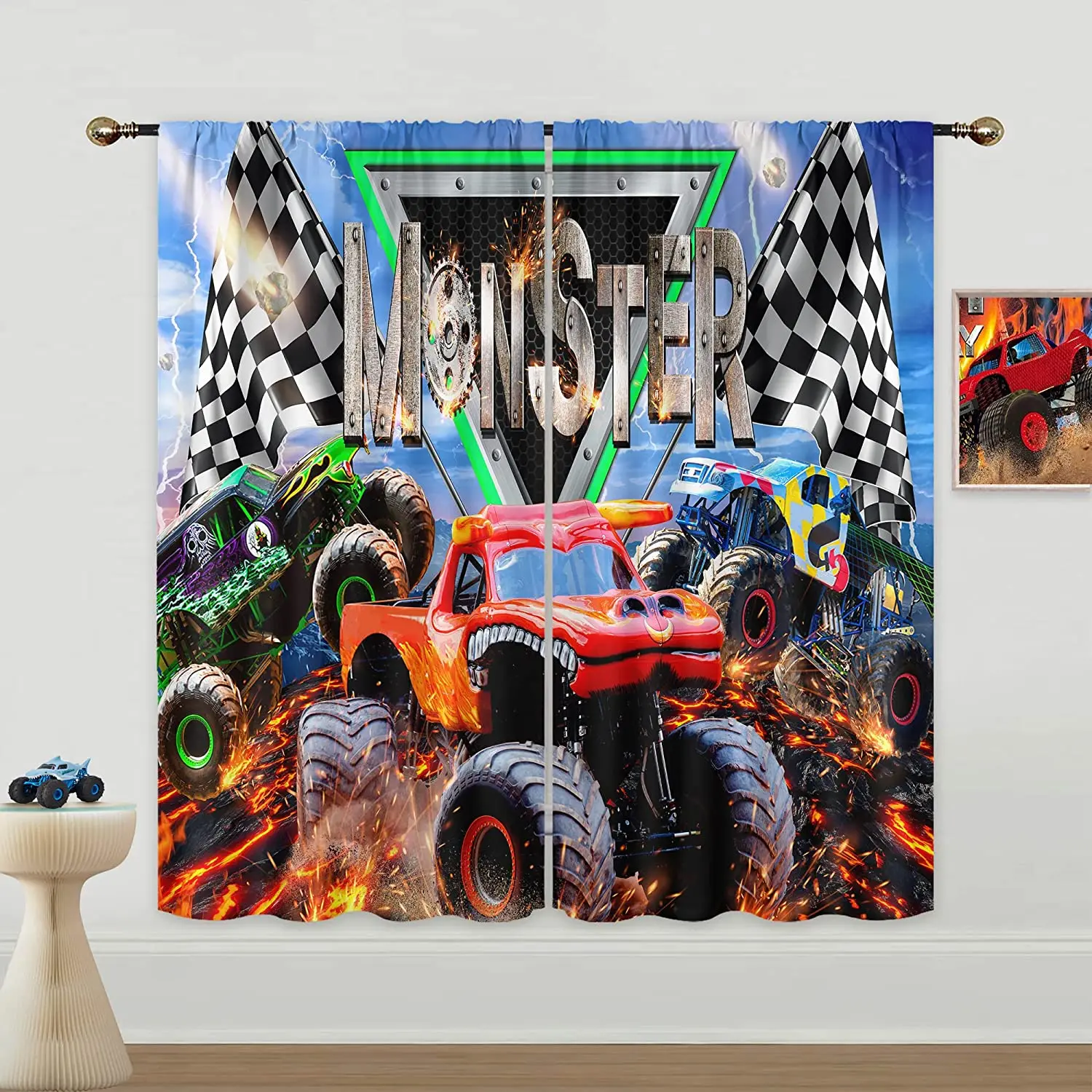 Racing Car Speed Race Car Printed Windows Curtains for Living Room Curtain Room Customized Home Decor With Hooks 2 Panel