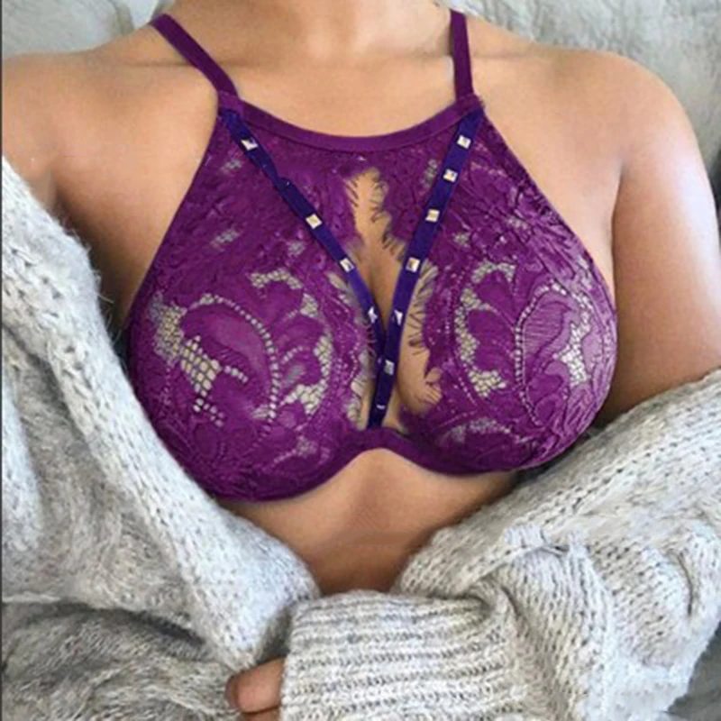 

Fashion Women Lace Hollow Bras Female See Through Underwear Wireless Linge See Through Underwear Wireless Lingerie Female