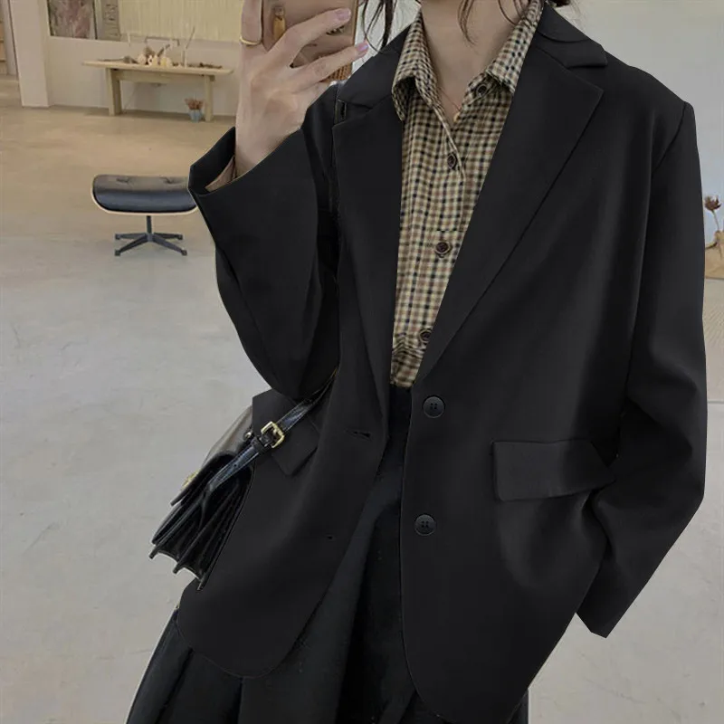 Jackets and Blazers Suit for Women Spring 2022 Loose Casual Khaki Black Office Blazer Jacket Female Oversize Women's Office Suit