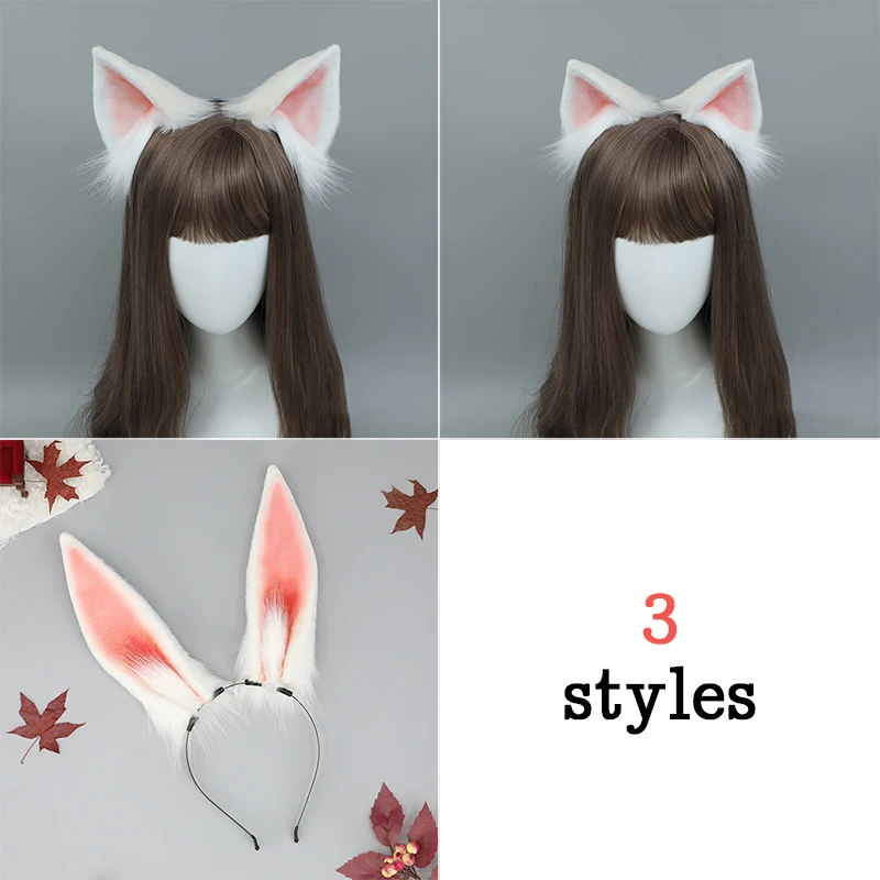 Повязка для волос с ушками животных ручной работы пушистая повязка на голову из