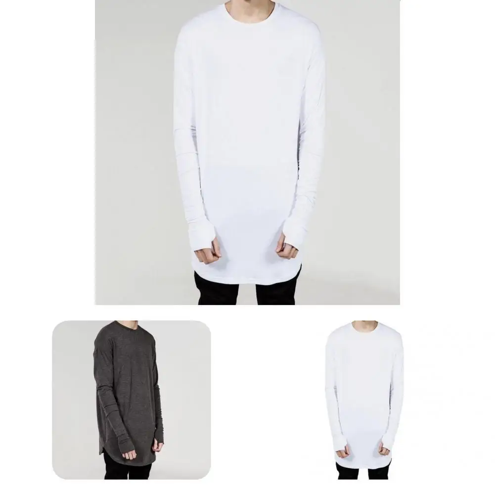 

Male Popular Pure Color Long Shirt Simple Shirt Round Neck for Office