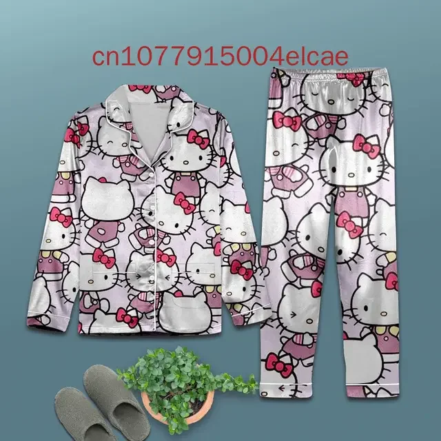 Hello Kitty 3D Printed Casual Men's and Women's Long Sleeve Shirt Pajama Set Hellokitty Family Pajamas