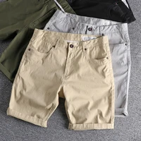 washed and worn basic solid color woven cotton casual shorts mens casual versatile youth capris