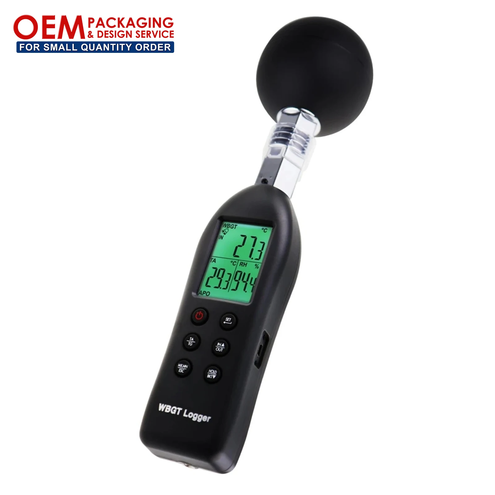 

WBGT Heat Index Stress Datalogger Recorder Air Temperature, Globe Temperature & Humidity Tester (OEM Packaging Available)