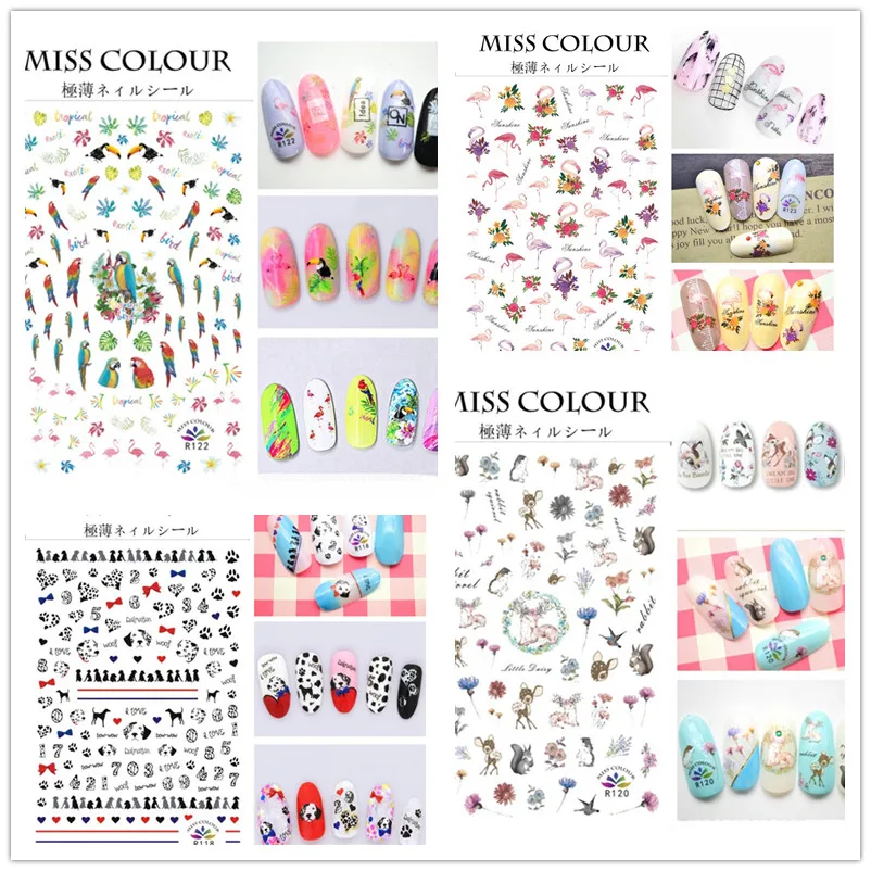 

1PC Cartoon Animal Design 3D Nail Sticker Tropical Flamingo Rabbit Self-Adhesive Slider Decals Manicure Decoration