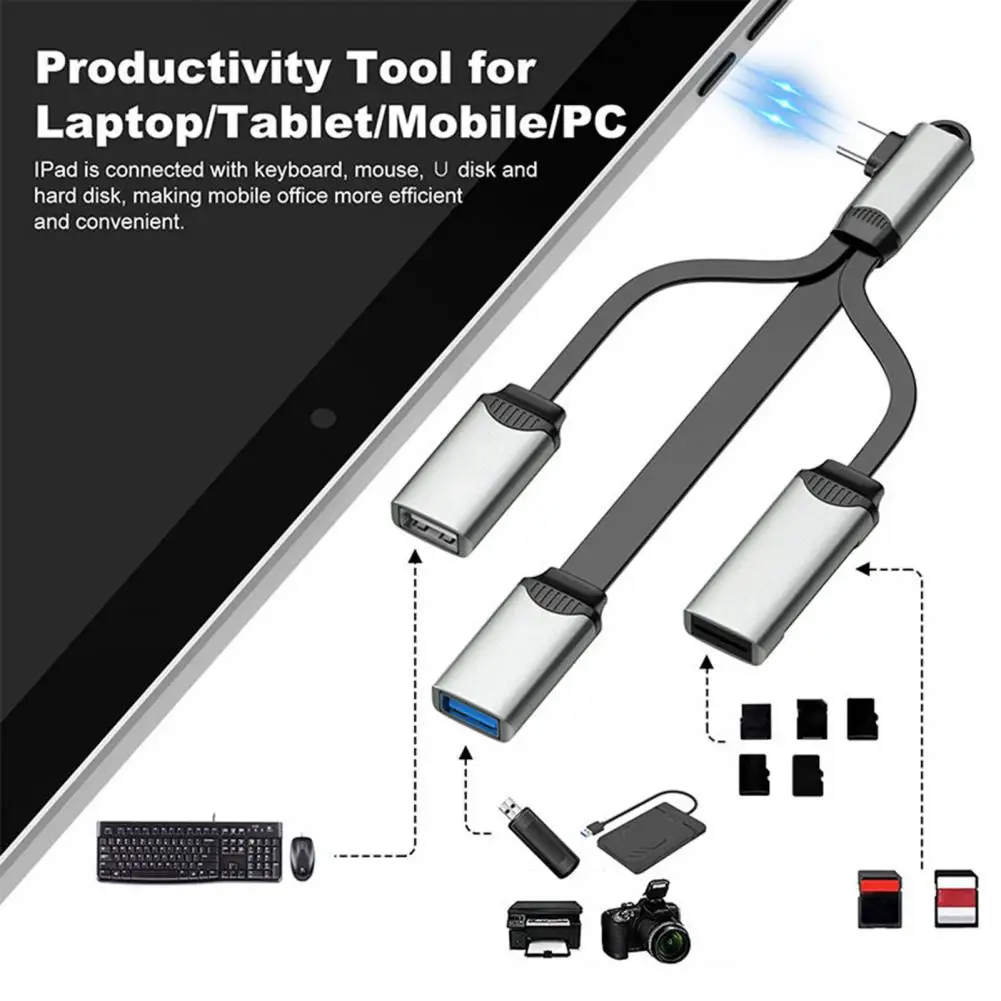 

Док-станция USB 4 в 1, с разветвителем и кабелем