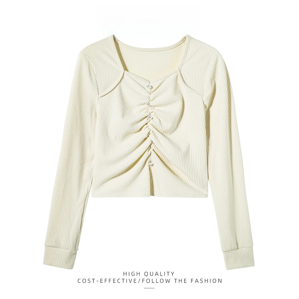 Paixiang/абрикосовая рубашка в тонкую полоску с квадратным воротником и складками