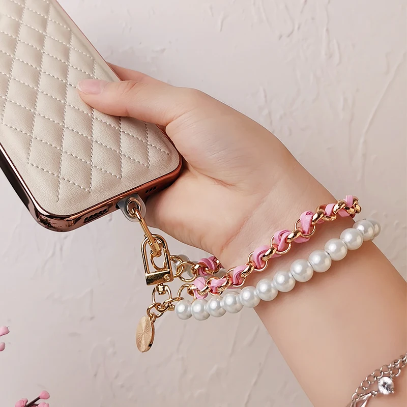

Mobile Phone Lanyard Pearl Pickup Bracelet Pickup Chain Lanyard Hand-beaded Antilost Sling Lanyard with Clip Short Wrist Lanyard