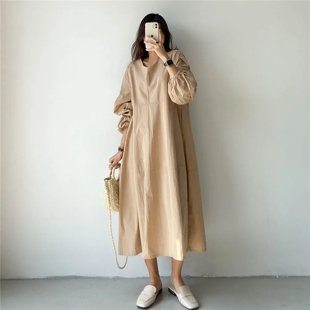 

Dress Knee-length Shirt Lantern Sleeve Doll Skirt College Fengsen V-neck Bottoming Skirt Korean Autumn Spring New Fashion 2022