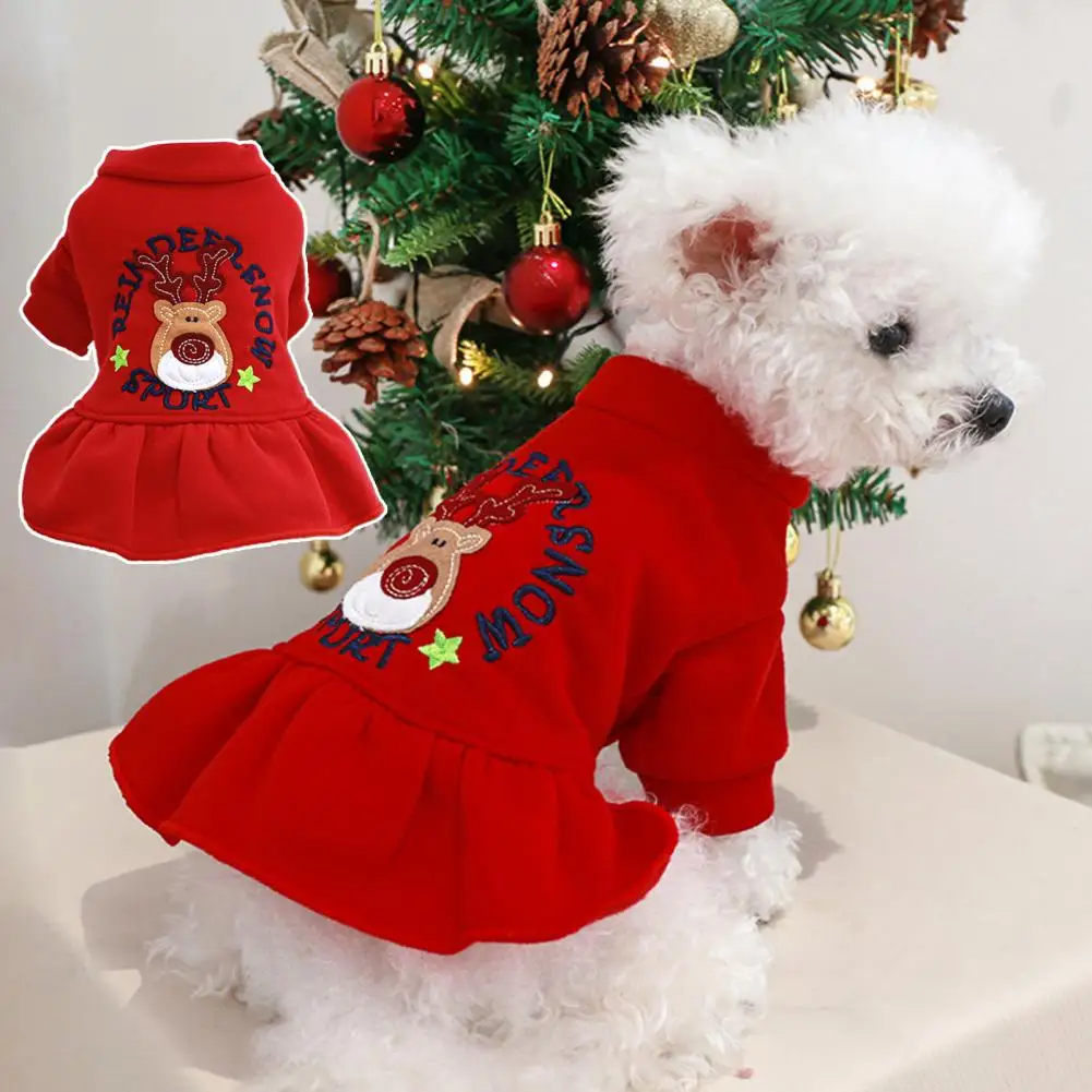 

Pet Christmas Dress Cartoon Deer Pattern Pet Dogs Skirt Clothing for Xmas Party Supplies Christmas Dogs Clothes Pet Supplies