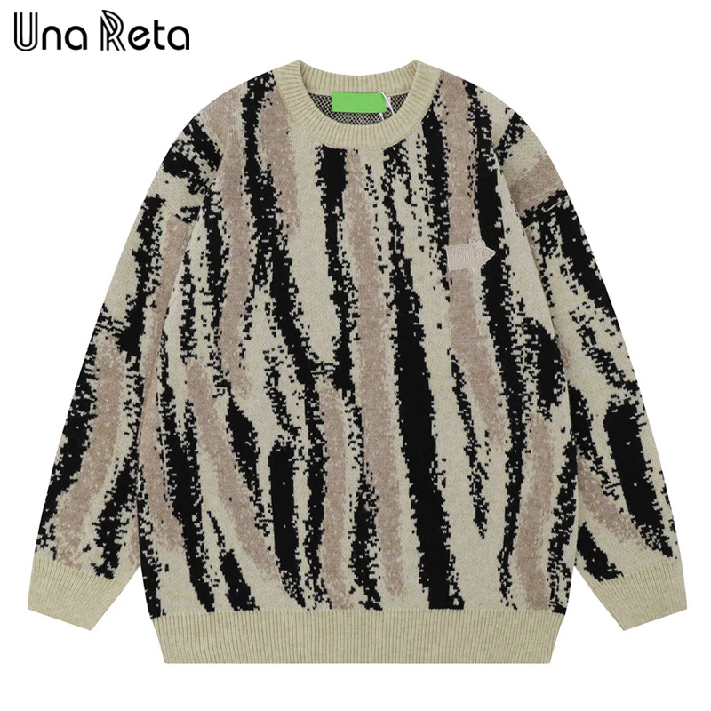 

Una Reta Oversized Sweater Men Pullovers Autumn Winter Harajuku Casual Hip Hop Knitwears Tops Tie-dye Print Unisex Sweaters