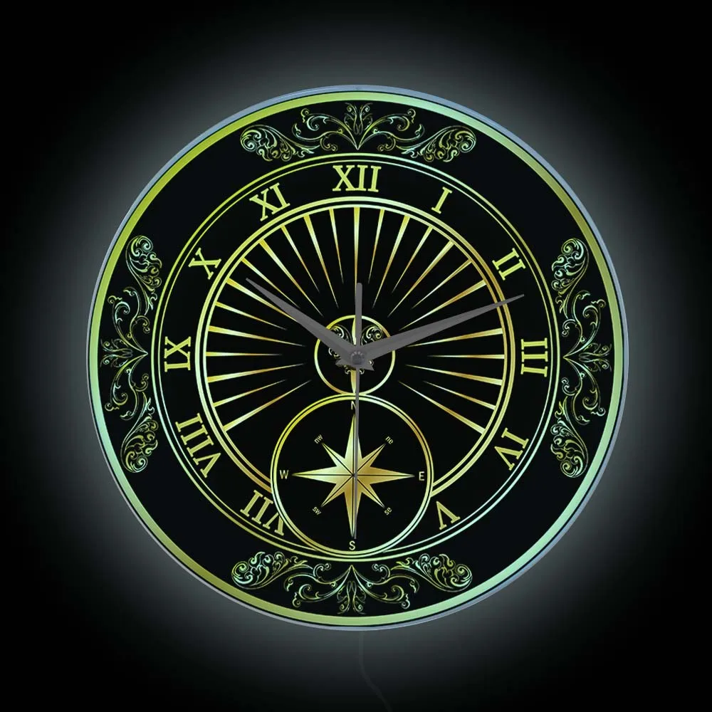 

Cadran Solaire LED Neon Sign Luminous Wall Clock Solar Home Decor Timepieces Sundial Glowing Color Changes Lighted Wall Clock