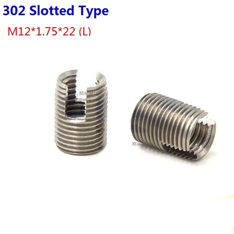 

20pcs/Lot Stainless Steel M12X1.75 Self Tapping Thread Inserts 302 Slotted Type Bushing Screws M12*1.75*22 (L)