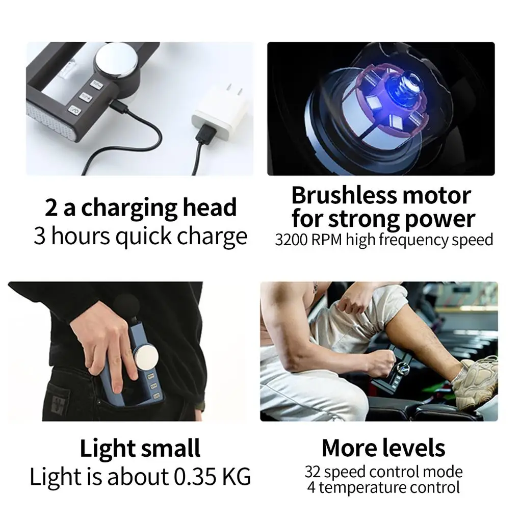 

Massager Foldable Massage Gun Rotatable Wireless Fascia Gun With 4 Massage Heads