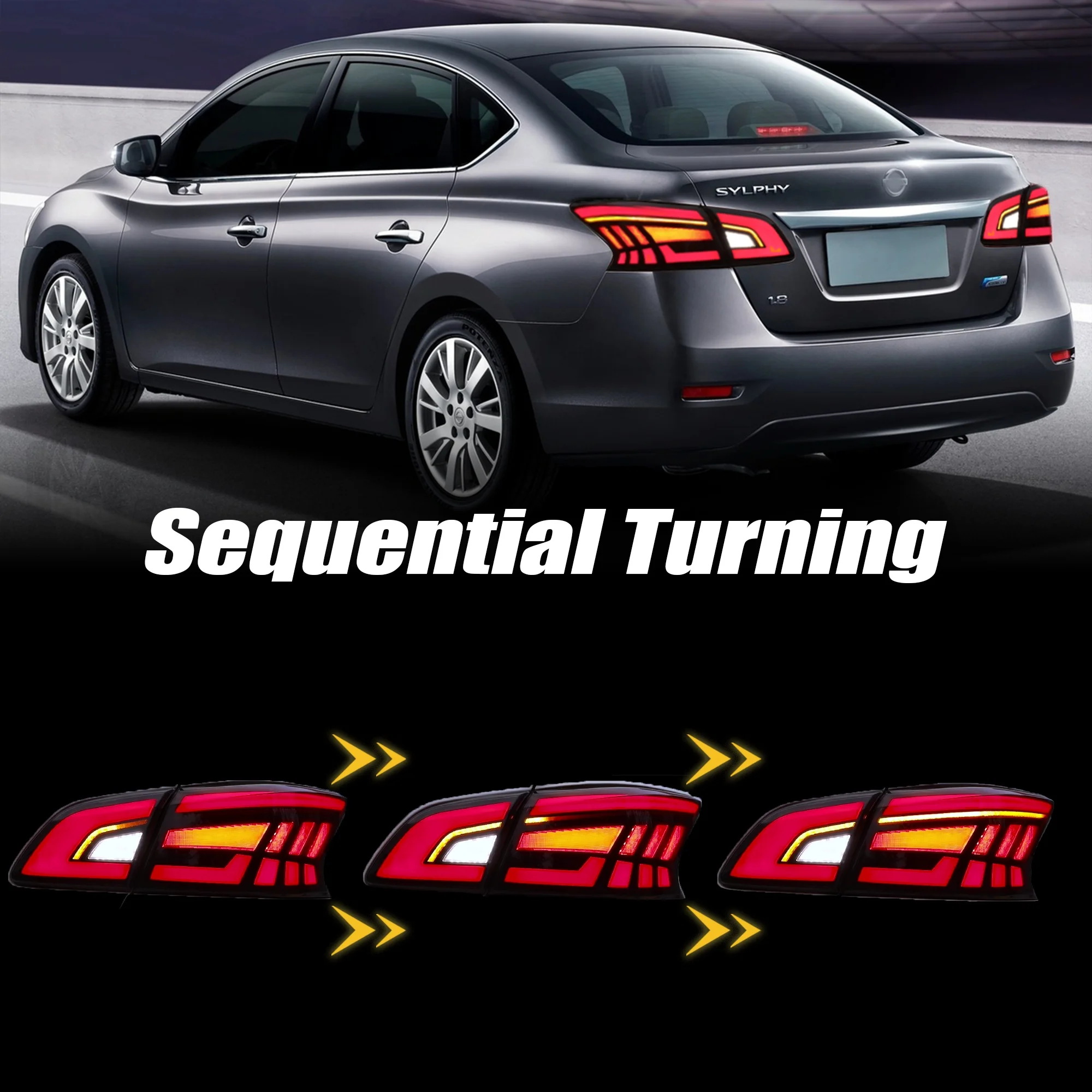 Фото Автомобильные светодиодные задние фонари для 13TH Nissan Sentra Sylphy 2012-2015,2016-2019, 2022 анимационные задние фонари RGB, светодиодный задний фонарь в сборе №5