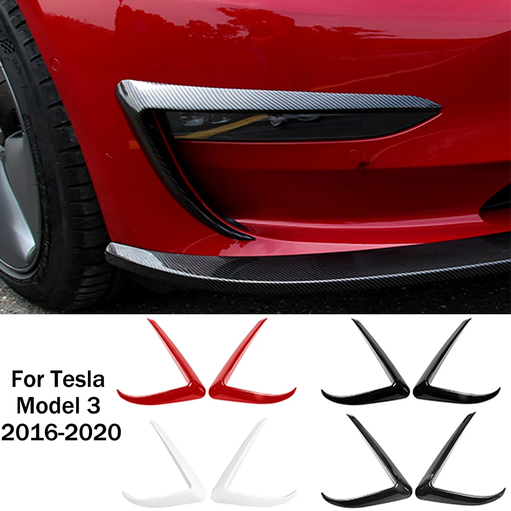 

2021 New Car Front Fog Light Spoiler Blade Cover Sticker For Tesla Model 3 2016-2020 Modification Accessories Carbon Fiber ABS