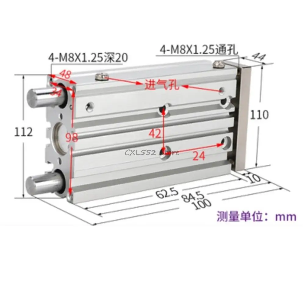 

1Pc MGPM32x25 Magnetic Thin Three-axis Three-bar Cylinder With Guide Rod