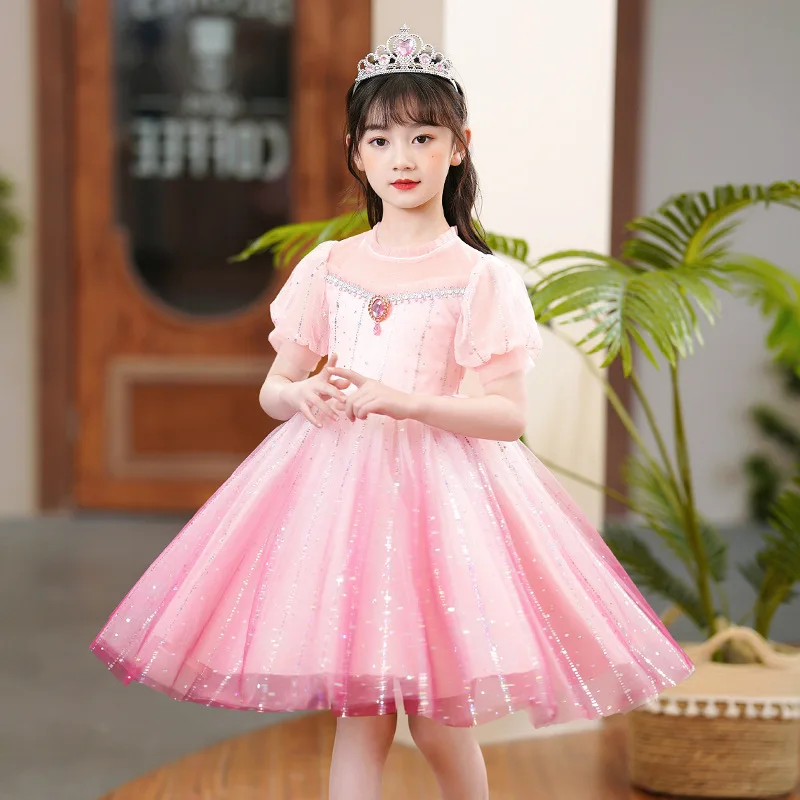 

Flower Girls Blue Dress for Party and Wedding 2022 Summer Kids Birthday Pageant Princess Dresses Formal Fluffy Evening Gown Pink