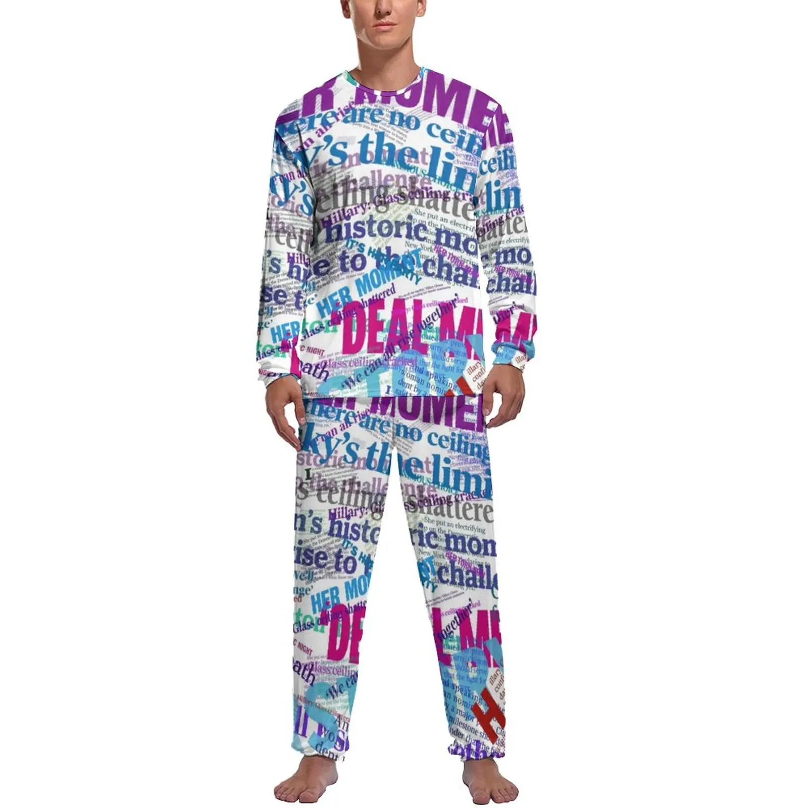 

Newspaper Print Pajamas Nomination Headline Collage Men Long-Sleeve Cute Pajama Sets Two Piece Casual Autumn Custom Home Suit