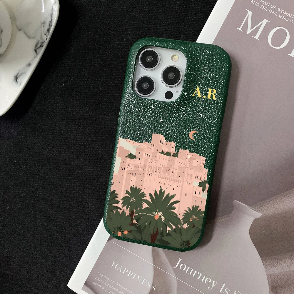 Персонализированный кожаный чехол с именем для iPhone 16 15 14 13 12 11 Pro Max Plus