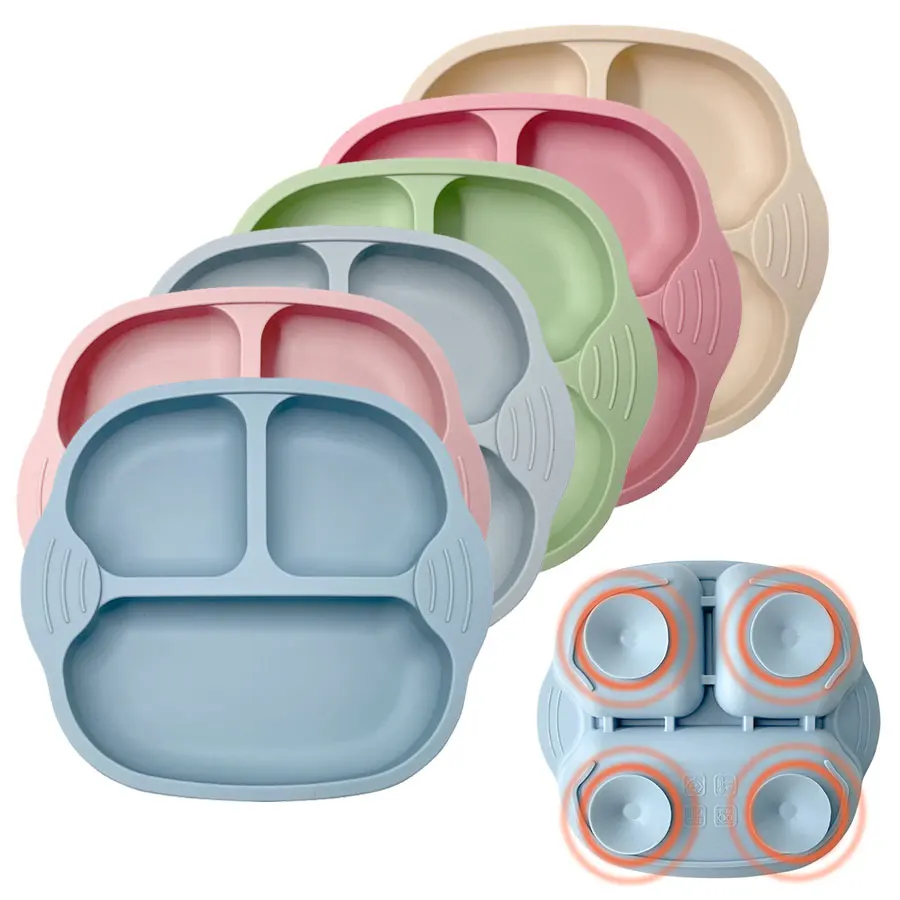 

Безопасная детская столовая тарелка, однотонная Милая мультяшная детская Тарелка на присоске, тренировочная посуда для детей, миски для ко...