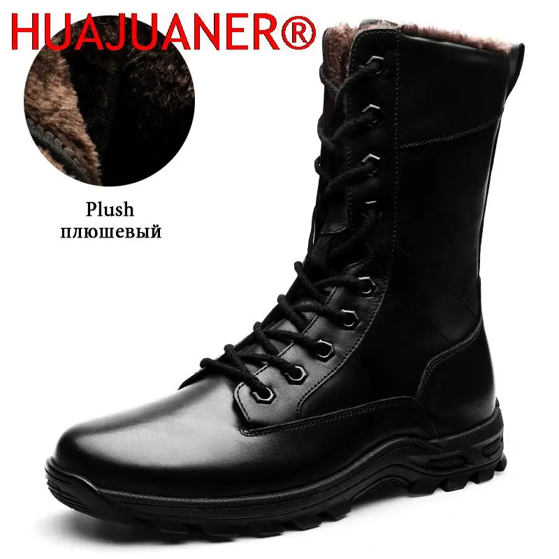 

Genuine Leather Ankle Boots Men Outdoor Leather Winter Fur Warm Man Boots Army Hunting Boots for Men Shoes Casual Black Boots