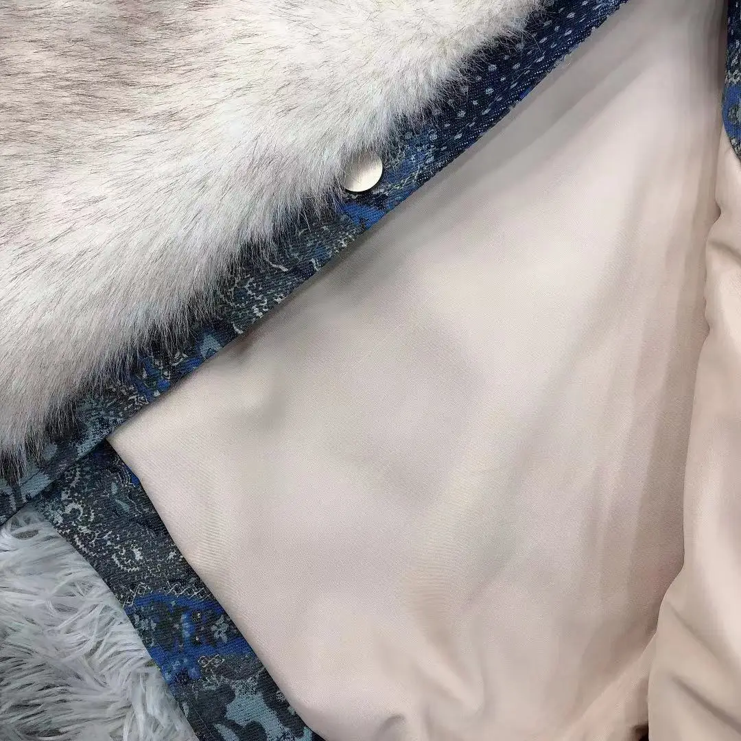 Roupas Femininas 2022 Winter Korean Fashion Woman Blue Denim Stitching Mid-length Fur  Jackets Elegant Loose Fur Overcoat Femme