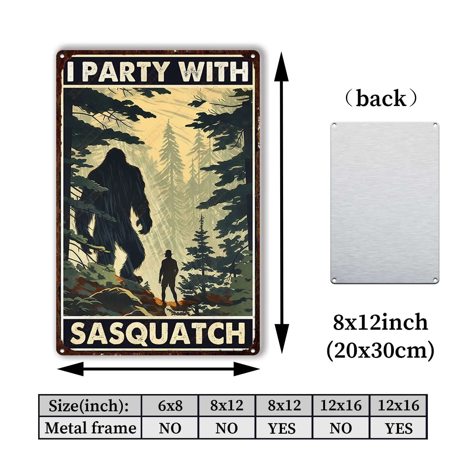 FLFGIDD Ретро жестяной знак кемпинг и Бигфут I вечерние с Sasquatch металлический Man