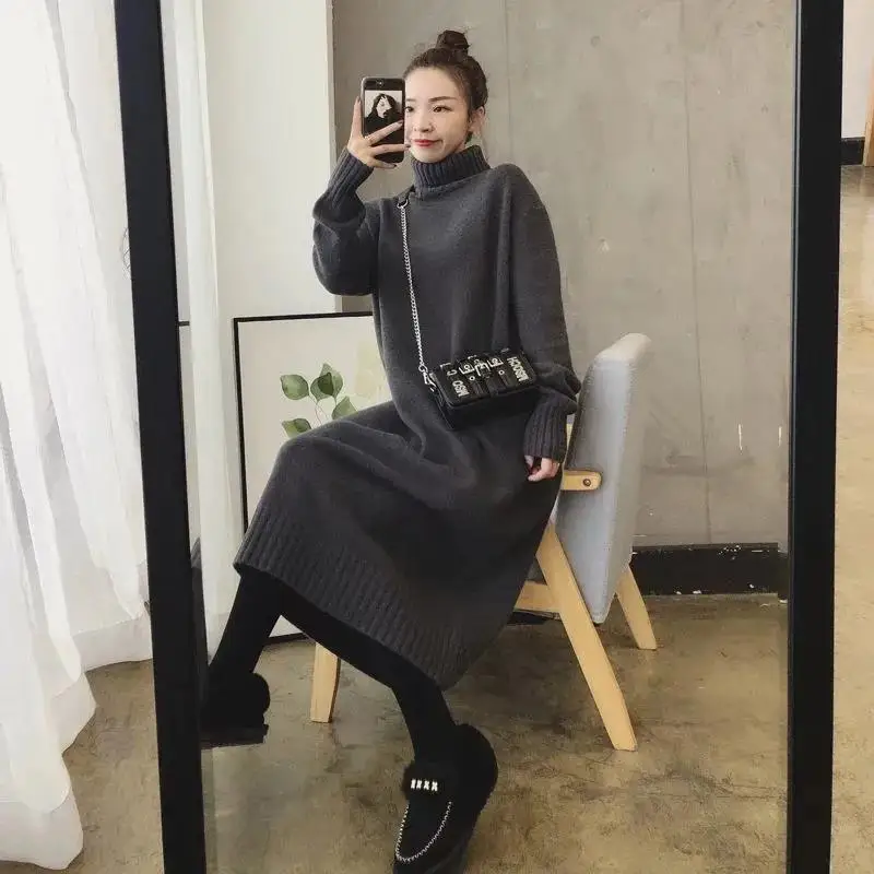 

Clothing Turtleneck Evening Knit Maxi Loose Women's Dresses Robe Female Dress Long Crochet Solid Cheap Casual Luxury Retro Sale