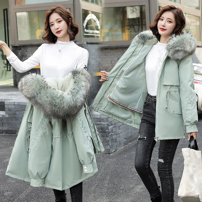 Detachable Parka Outerwear Women Autumn Winter Korean Fur Collar Long Sleeve Hooded Padded Jacket Woman Thicken Warm Down Jacket