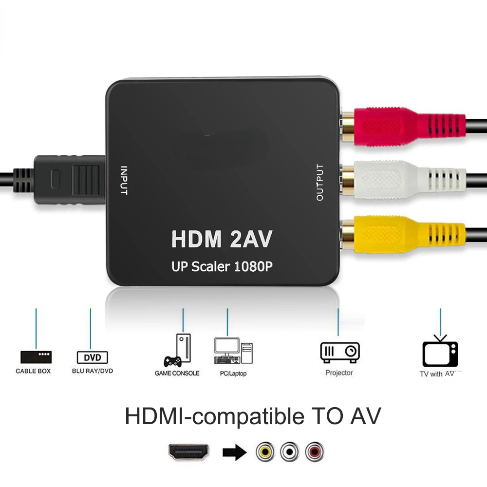 

TO AV RCA CVSB L/R Video 1080P Scaler Adapter Converter Box HD Video Composite Adapter Support NTSC PAL Output