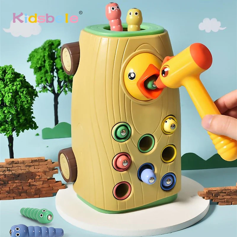 

Children's early education educational toys woodpecker insect catching games children's music light hammer music