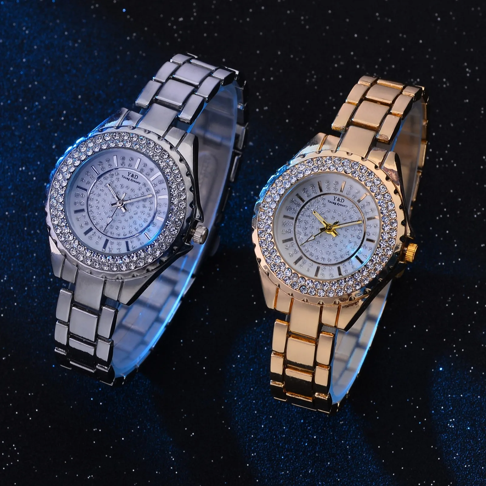 Роскошные женские часы повседневные с браслетом из нержавеющей стали Стразы со