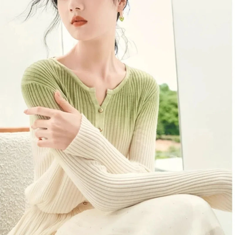 Осень-зима новая мода пуловеры градиентного цвета с круглым вырезом и длинными