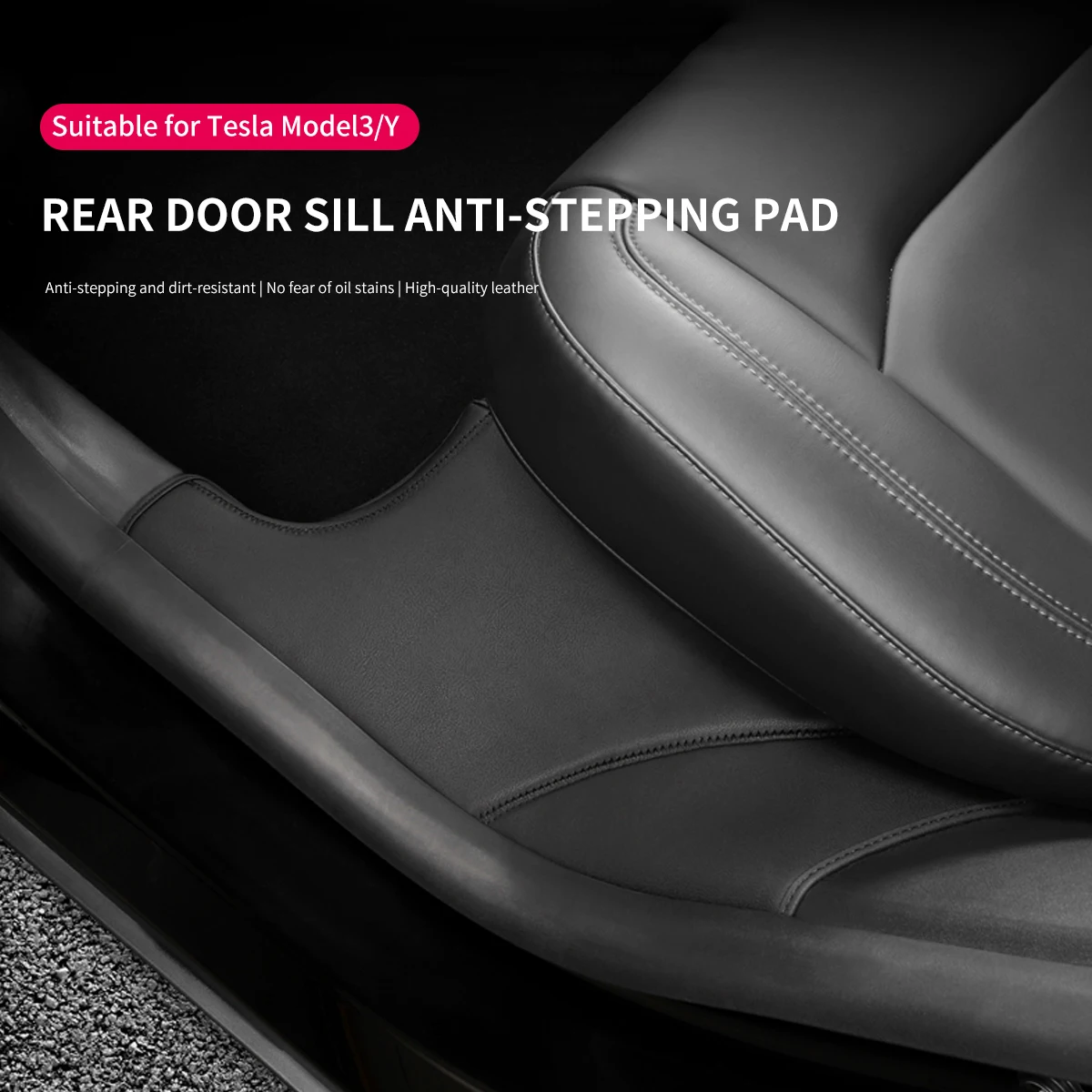 

Rear Door Sill Protector For Tesla Model Y 3 2018-2021 Leather Protective Cover Anti Kick Pad Side Edge Protection 2Pcs Stickers