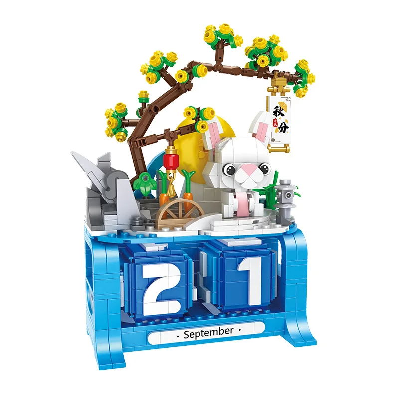 

DIY MOC Mid-Autumn Festival Building Blocks Assembled Fight Inserted Seasonal Brickheadz Calendar Creative Toy Decoration