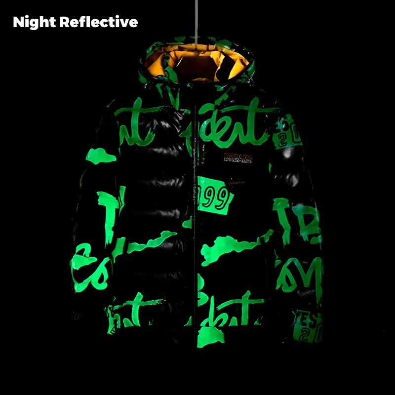 Didiboer Winter Men Hooded Reflective Jackets Men Thicken Parkas Hat Detachable Casual Warm Cotton Parka Jacket PU Leather Coats