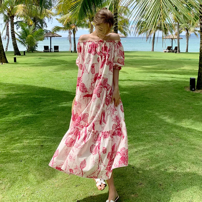 NEW Women Long Printed Chiffon Dress Summer 2022 Runway Tropical Boho Y2k Sun Dress Beach Vacation Party Night Long Vestidos