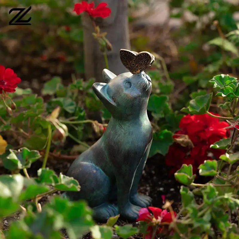 

Outdoor Cat Statue With Butterfly Resin Curious Cat Garden Figure Outdoor Garden Statue Animal Sculpture For Outdoor Balcony