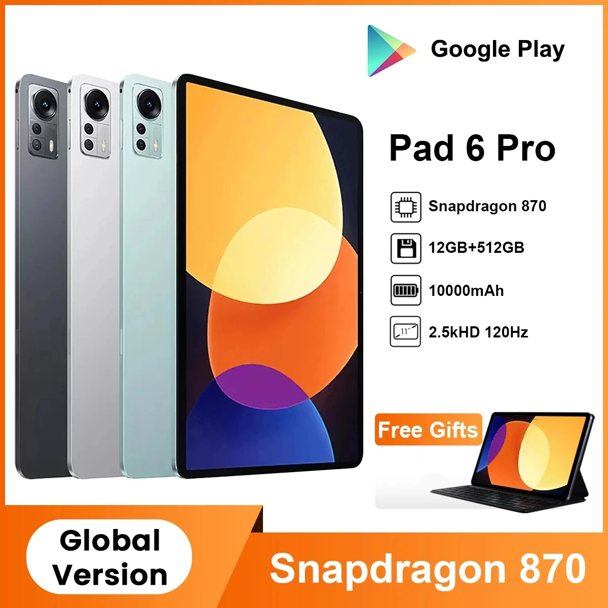 

Global Version 2023 New Android 12.0 Pad 6 Pro Snapdragon 870 Tablet PC 5G Dual SIM Card Or WIFI HD 4K Mi Tab Smart Tablette