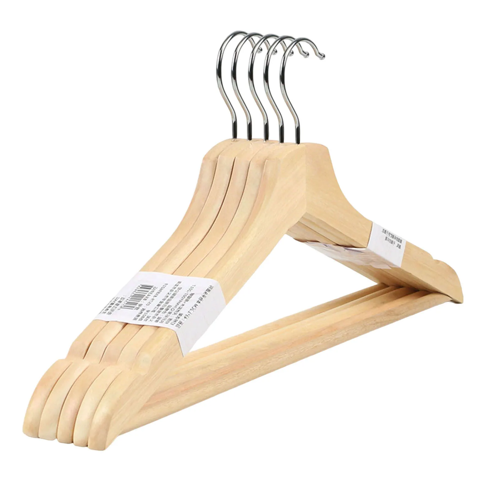 

5pcs Solid Wood Clothes Hangers Anti Skid Wooden Hangers Suitable for Home & Hotel