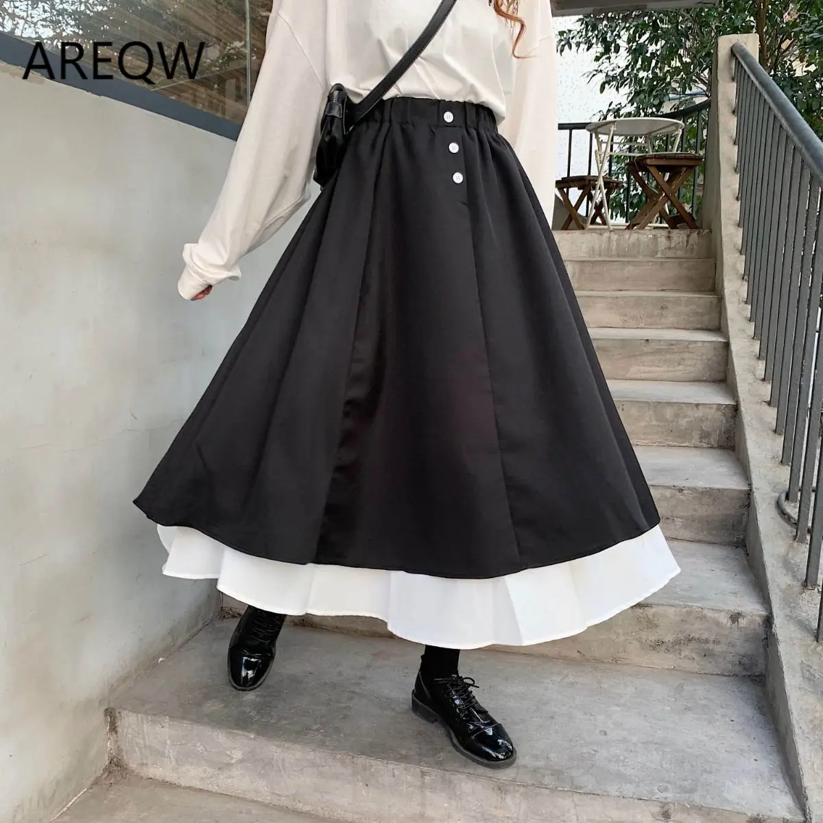 

2022 New High Waist Skirt Female Spring Student Dark Retro Petal Mid-length A-line Skirt Gothic Skirt