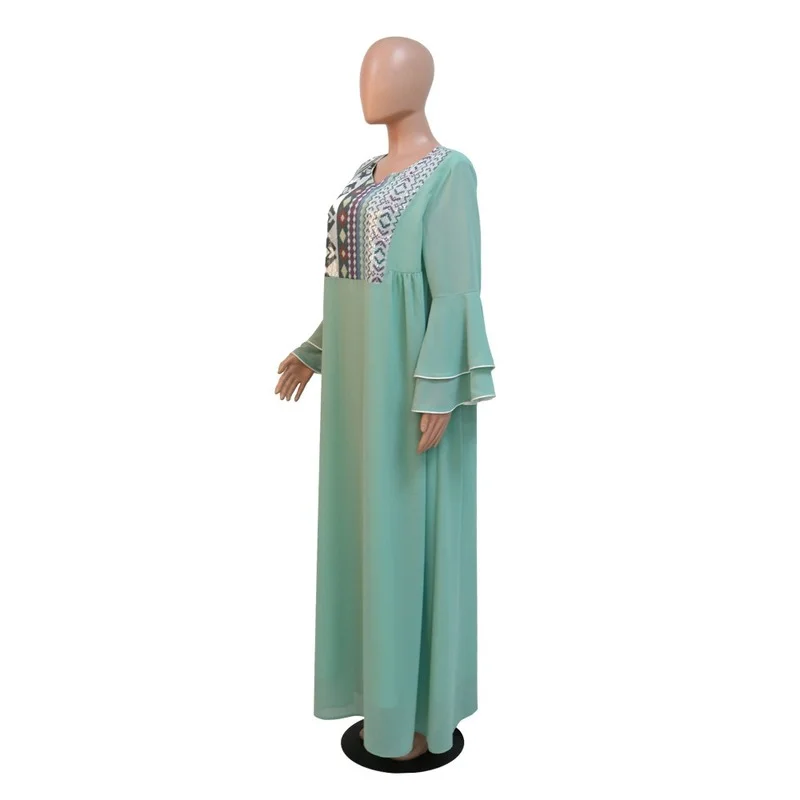 Sequins Abaya Arabic Long Dress Women Chiffon Flared Cuff Loose Muslim Moroccan Kaftan Gulf Saudi Jalabiya Dubai Abayas Green