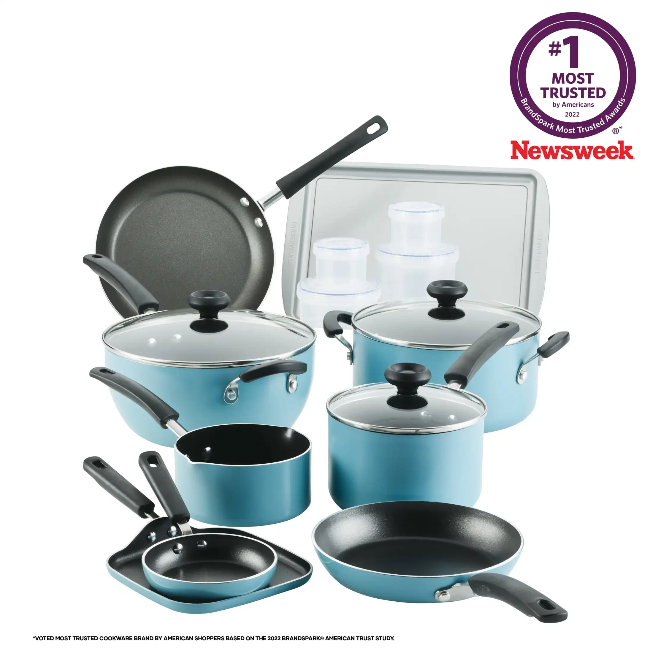 

Farberware Easy Clean Aluminum Nonstick 20 Pc. Cookware Pots and Pans Set, Aqua