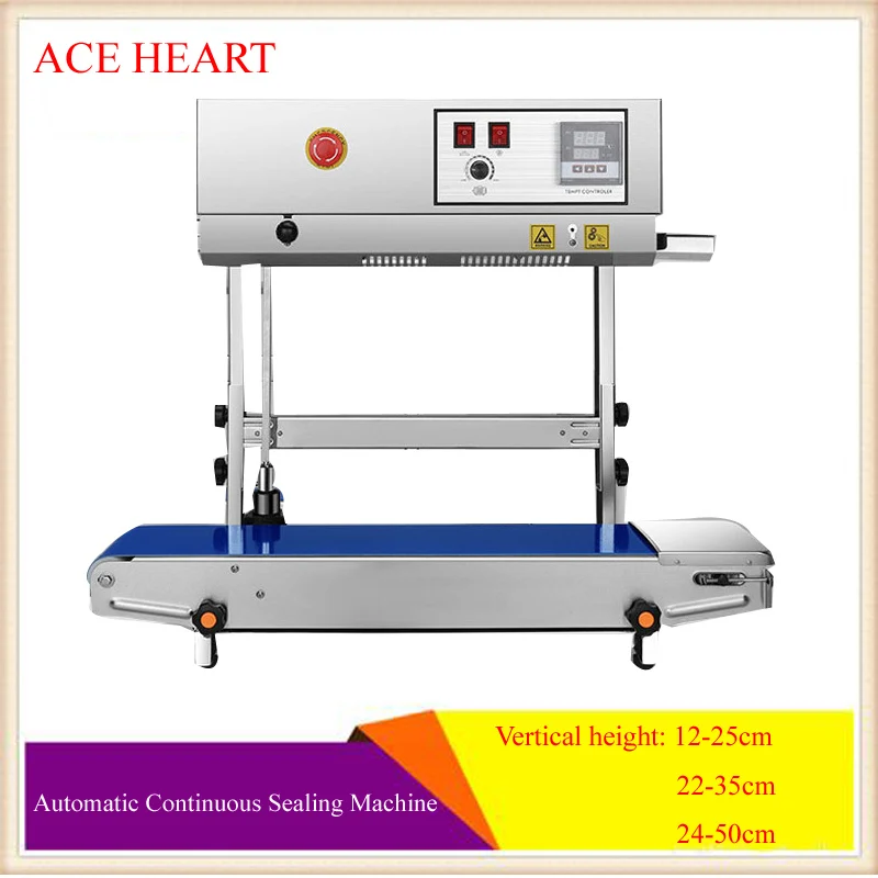 

110V 220V Vertical Continuous Band Sealer Printable Date Film Bag Automatic Heat Sealing Machine Food Sealer