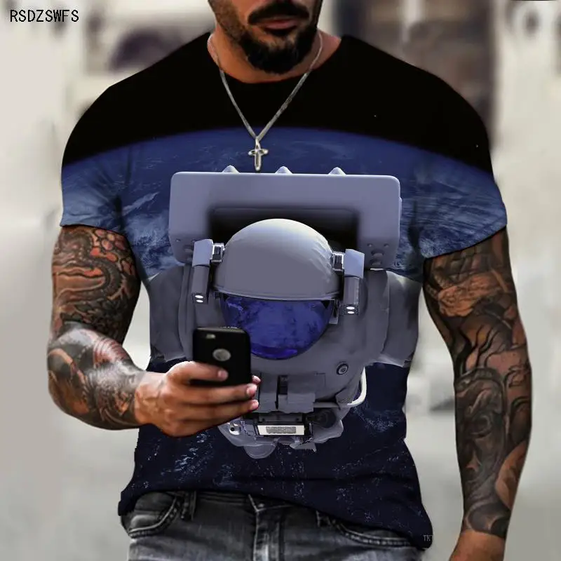 

Astronaut Outer Space Planet 3D Printing Full Color Customizable Men's T-shirt Summer Sports Street Fitness Football Shirt