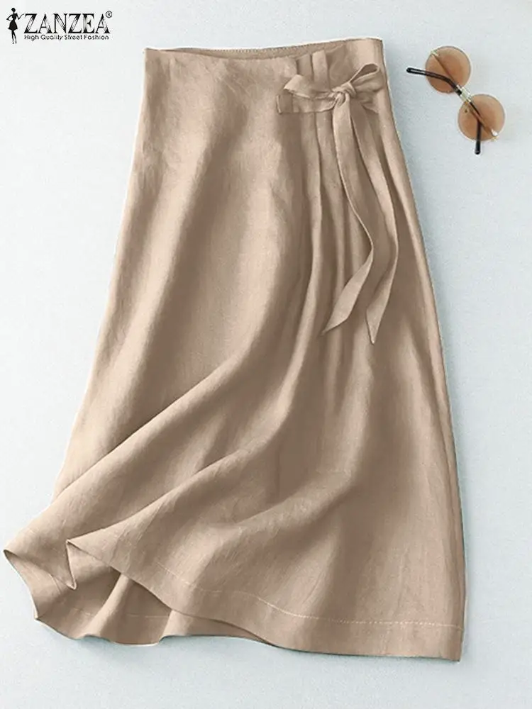 

Elegant Women Work OL Mid-calf Skirt 2023 ZANZEA Summer Vintage Solid Cotton Skirts Jupe Casual A-line Party Faldas Saia Vestido