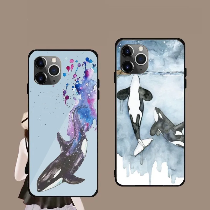 Чехол для телефона с рисунком Кита, орка для IPhone 14, 13, 12, 11, XS, X, 8, 7, 6 Plus, Mini Pro Max, SE 2022, черный чехол из поликарбоната и стекла, чехол для телефона