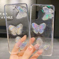 transparent shiny butterfly colorful phone case for samsung galaxy a03 a73 a53 a33 a13 5g m52 soft silicone shockproof cover